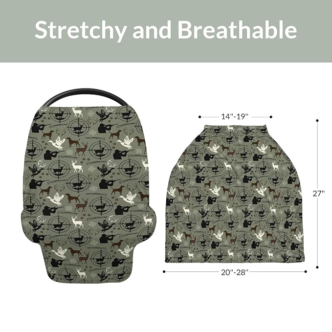 Green Hunting Deer Hunting Duck Baby Car Seat Covers Dog Hunter Stretchy 5-in-1 Cover Hunting Animals Lover Gift Adjustable Infant Carseat Canopy Cover Elk Duck Hunter Breathable Nursing Cover-Up