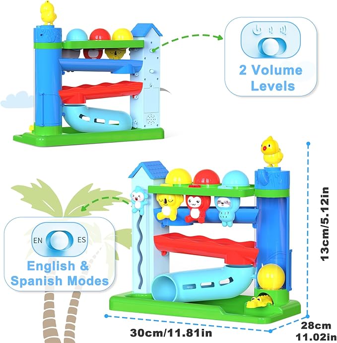 Ussybaby Hammer Toddler Musical Toys, Light-Up Baby Musical Toy for 1-2 Year Old Boys & Girls,STEM Educational Toy with English & Spanish, for Ages 6-9,9-12,12-18,18-24+ Months