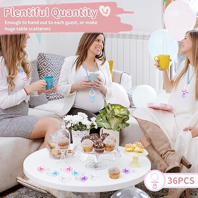 36 Pieces Acrylic Pacifiers for Baby Shower Games Girl, 2.5'' Baby Shower Pacifiers, Bulk Pacifier for Hunt Games, Gender Reveal Table Scatter, Party Favors Decoration(Pink)