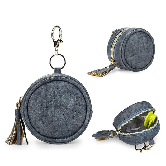 MOMIGO Pacifier Case Bag - Leather Pacifier Holder with Clip for Diaper Bag Stroller Purse Charm, Holds 2 Pacifiers Outdoor Travel (Weave Blue)