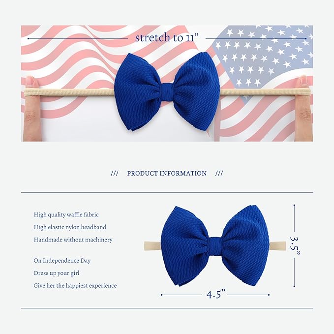 YanJie 4th of July Flag Baby Nylon Headbands Bows Red Blue White Star Spangled Hairbands Bows Hair Accessories for Newborns Toddlers Kids 4 Pcs