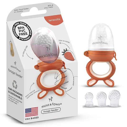 Moss and Fawn Forage Feeder - Baby Fruit Feeder, Frozen Breast Milk Popsicle Teether & Pacifier - BPA, PVC & Phthalate-Free - Terracotta