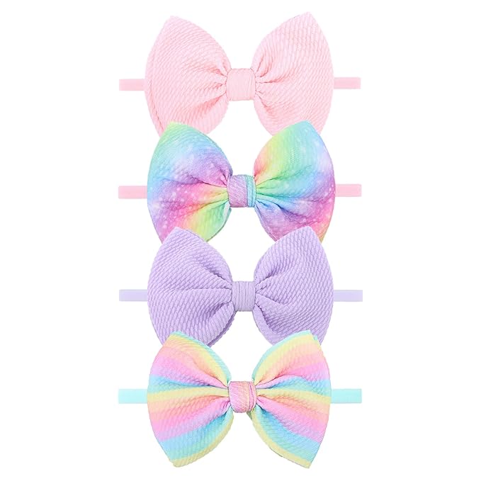 Rainbow Hair Bows for Baby Girls Dreamy Hair Accessories Violet Headbands for Newborn Infant Toddler Babies Outfits Accessory Hair Bands