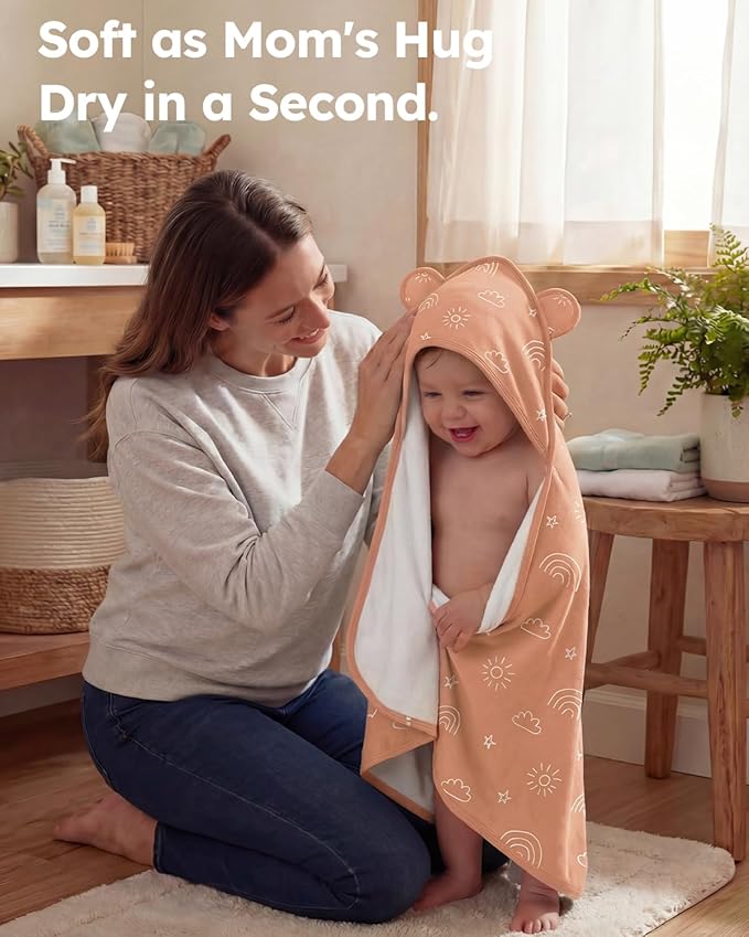 Yoofoss Hooded Baby Towels for Newborn 100% Organic Cotton Baby Bath Towel with Hood for Babies, Infant, Toddler and Kids, 32x32Inch, Soft and Absorbent Newborn Essential