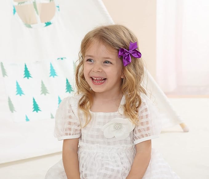 3 Inch Satin Bow for Little Girls - 2 Pcs (Purple)