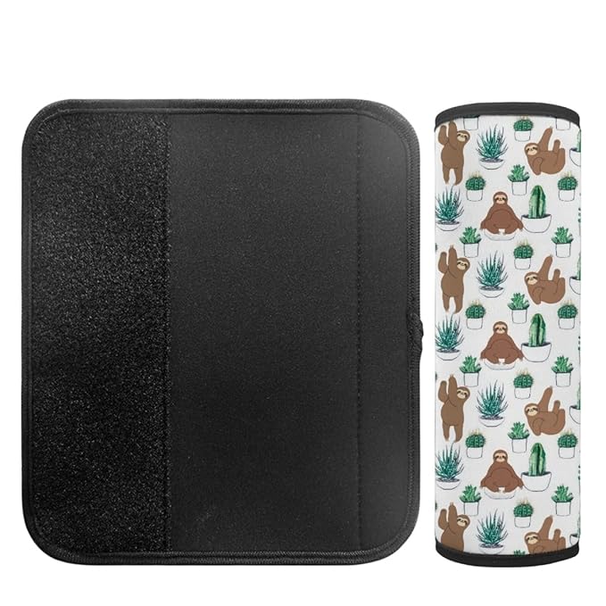 ENLACHIC Kids Car Seat Belt Cover, Cute Cartoon Animal Print Baby Car Seat Strap Pads Infant Car Seat Protector Car Accessories Universal All Cars,Sloth Cactus
