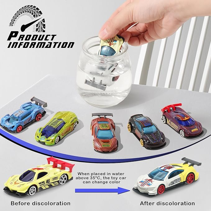 Soulchen 12 Pcs Color Changing Cars Water Activated Bath Toys Vehicles in Water Fillers Sensory Toys Theme Party Giveaways Goodies Funny Gift for Ages 4-8 Boys Girls Toddlers