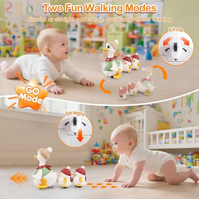 Musical Lullaby Crawling Duck Toy - Interactive Baby Toys with Waddling & Calming Lights for Tummy Time, Bedtime & Crawling Training | BPA-Free Infant Gift for 6-12 Months