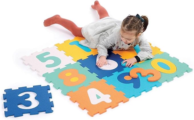 LUDI - 10 Foam Tiles with Numbers - Floor Mat - Giant Puzzle - 10 Elements to Learn Counting - from 10 Months