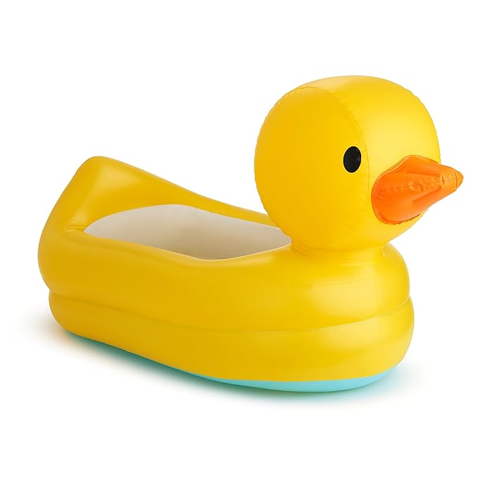 Munchkin® Duck™ Inflatable Baby Bathtub with White Hot® Heat Alert & Rinse™ Shampoo Bath Rinser, Blue