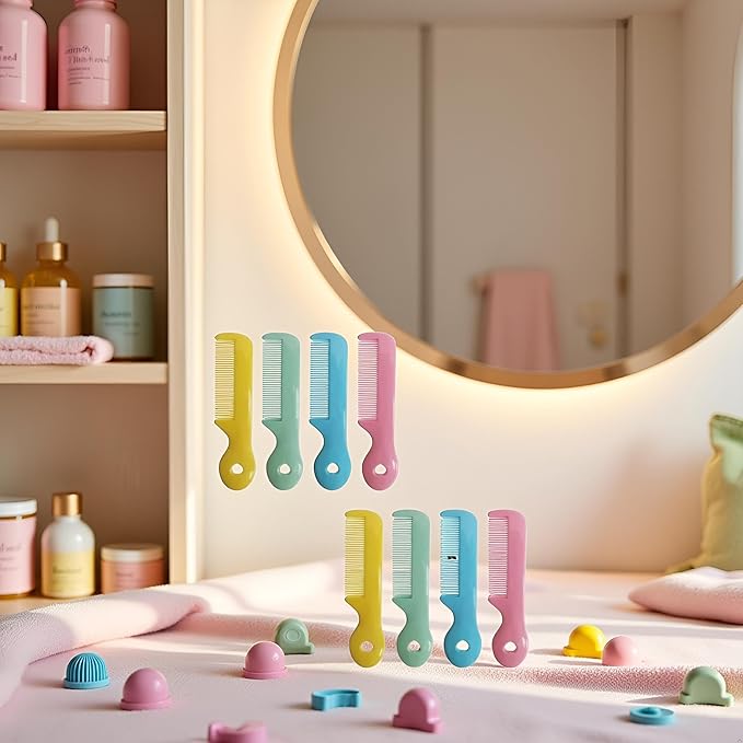 8Pcs Colorful Round Tip Bristles Baby Cute Comb Baby Grooming For Sensitive Scalp Skin, for Nursery Newborn Infant Girl Boy Kids Comb Baby Grooming and Healthcare Kits