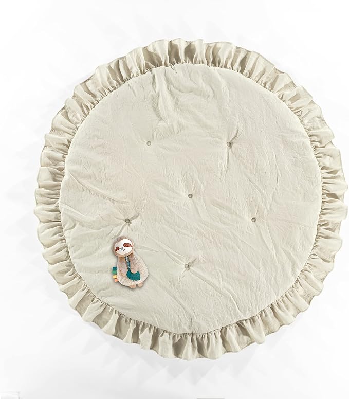 Lush Decor Baby Round Ruffle Play Mat 36" Diameter Neutral - Tummy Time Mat - Beige Playmat - Baby Play Mats for Floor - Nursery Decor