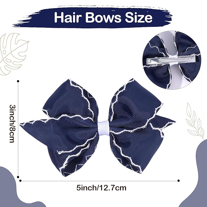 OAOLEER 5” 2PCS Hair Bows for Girls, Navy Grosgrain Ribbon Bows Hair Alligator Clips Hair Accessories for Girls Infants Toddlers Kids Teens Children (Navy)