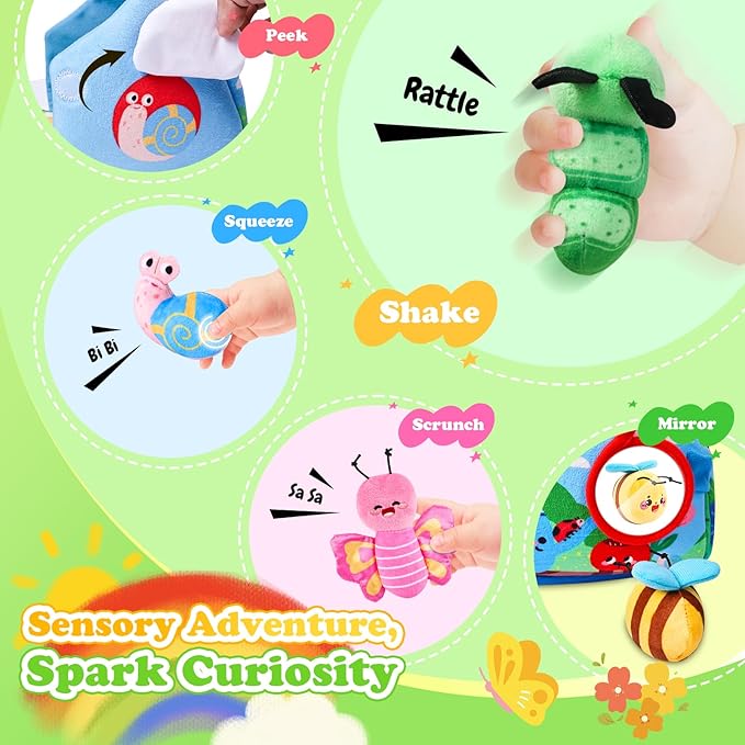 Esjay Montessori Toys for Toddler 1 Year Old, Garden Plants and Bugs with Rattle Squeaker Planting Stacking Color Matching, Sensory Learning Baby Toy 12 18 Months, Gift for 1 2 3 Toddlers Boys Girls