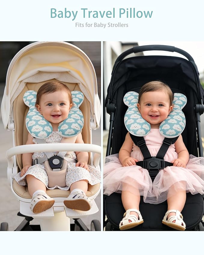KAKIBLIN Baby Travel Pillow, Baby Neck Pillow for Car Seat, U-Shaped Head and Neck Support for Stroller Pushchair, Soft Cooling Breathable Infant Head Pillow for Newborn Toddler