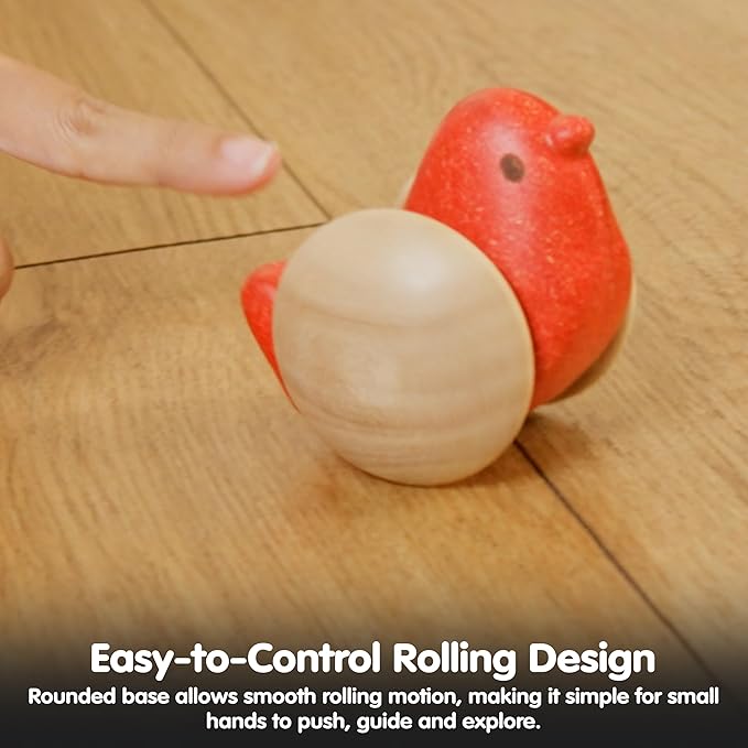 PlanToys® Wooden Bird Roller Toy | Montessori Inspired Rolling Toy for Crawling, Visual Tracking & Motor Skill Development | Eco Friendly Push & Chase Activity for Babies