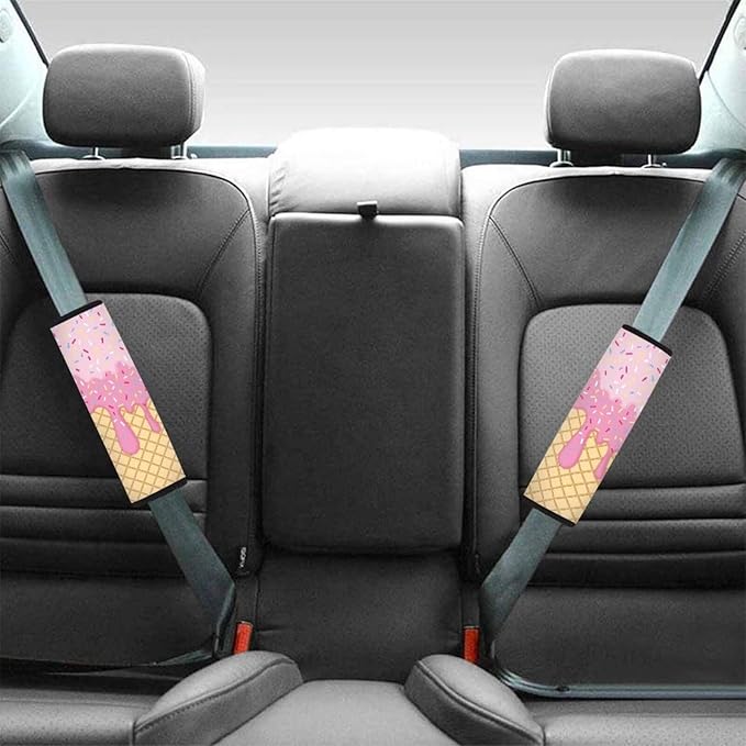 Biyejit Car Seat Belt Covers for Adults Kids, Pink Ice Cream Seatbelt Cushions Pads Cover for Trucks SUV, Car Accessories Decorations 2Pcs