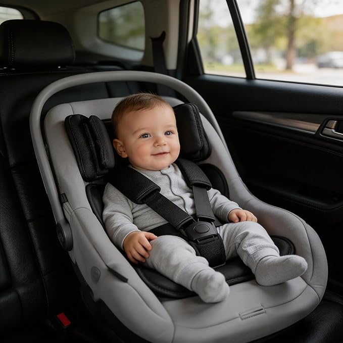 Infant Car Seat Insert with 2 Headrest for Doona|Graco, Thickened Baby Car Seat Head Support for Newborn, Reveable Baby Car Seat Cushion for Side Impact Protection, Black