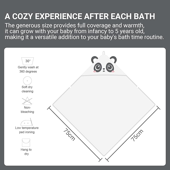 MICHLEY Bamboo Viscose Baby Hooded Bath Towel for Boys and Girls, 29.5 x 29.5 Inch Ultra-Soft and Quick-drying Infant Bathrobe (Panda)