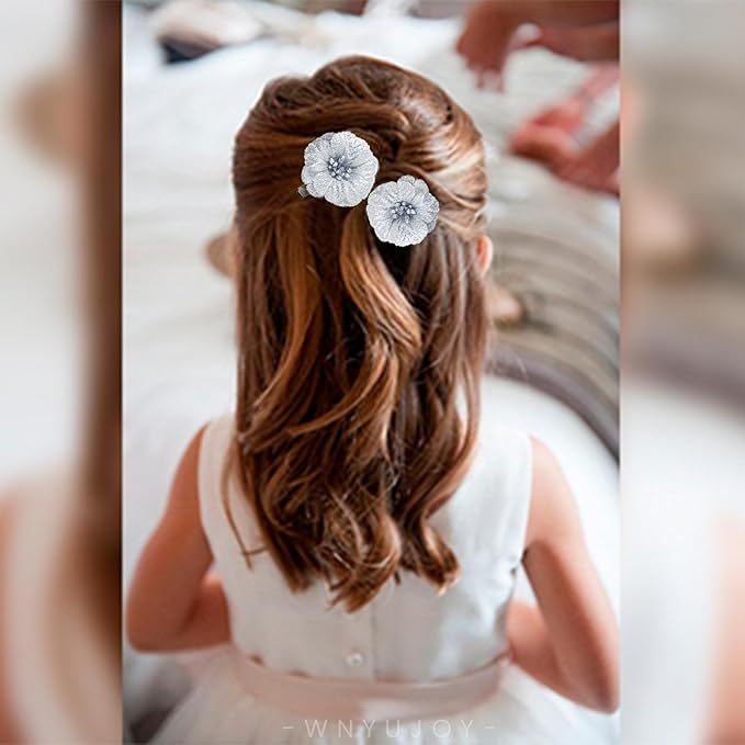 Baby Girls Floral Hair Bows Clips, 4Pcs Glitter Gold Flower Hair Barrettes Alligator Clips, Hair Accessories for Toddlers Kids Teens