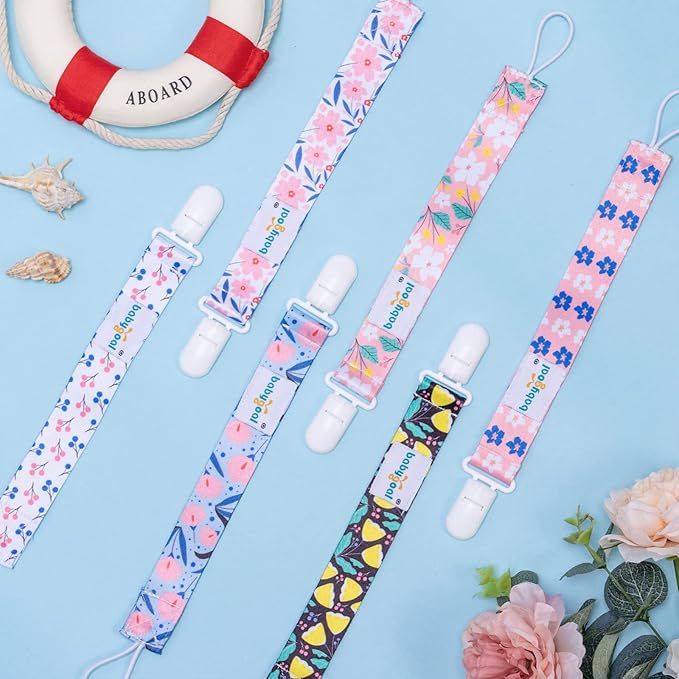 babygoal Floral Pacifier Clips, 6 Pack Binky Paci Holder Leashes Fits for Most Baby Pacifiers and Binkies