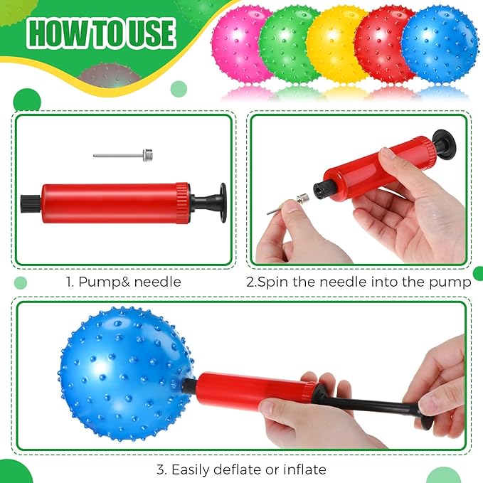 Jexine 150 Pcs 6.3 Inch Knobby Balls Bulk Spiky Bounce Ball Sensory Balls with Air Pump Small Inflatable Bouncy Balls Soft Bounce Party Favors for Kids Baby Massage Stress Play Set, 5 Assorted Colors