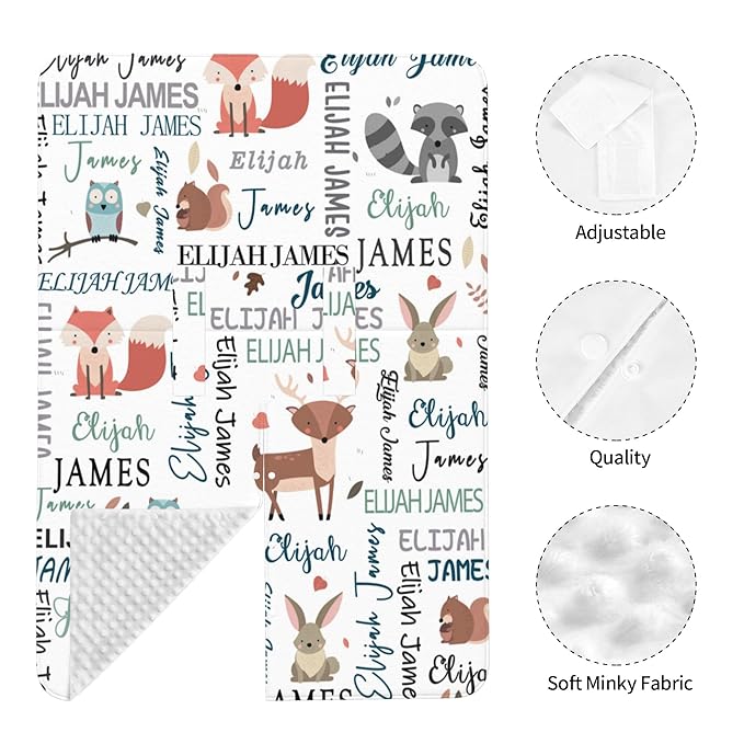 Personalized Car Seat Covers for Babies Custom Name Car Seat Canopy for Newborn Baby Boys Girls 2 in 1 Mom Nursing Breastfeeding Covers Woodland Minky Baby Carrier Covers with Peekaboo Opening