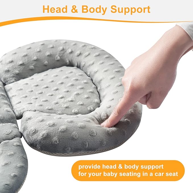 Innokids Infant Car Seat Insert for Newborn, 2 in 1 Reversible Soft Padded Baby Head and Body Support for Stroller, Carseat, Swing (Beige/Gray)