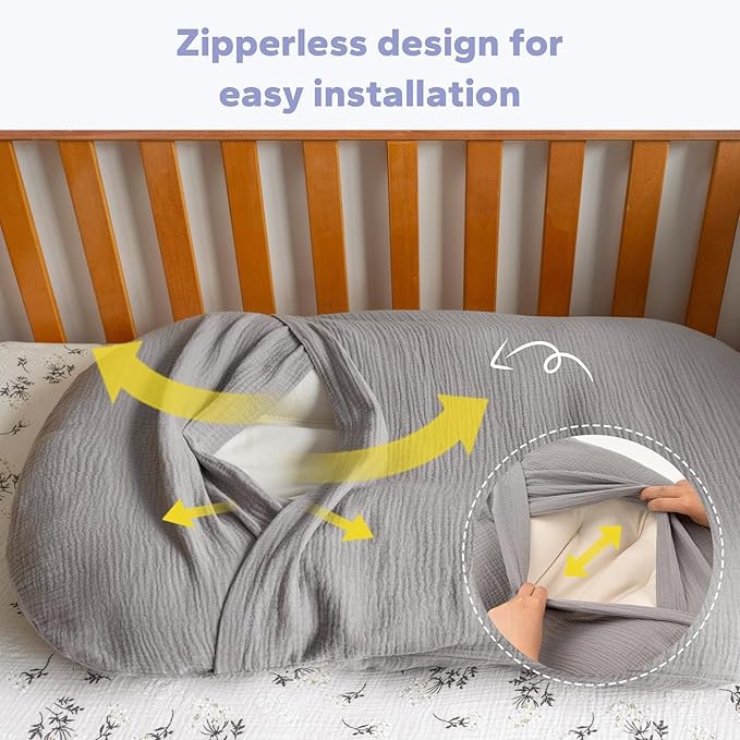 FUNUPUP Muslin Baby Lounger Cover Compatible with Snuggle Me Lounger, Infant Lounger Pillow Cover for Newborn, Removable Newborn Lounger Cover for Boys and Girls, Only Cover, Grey