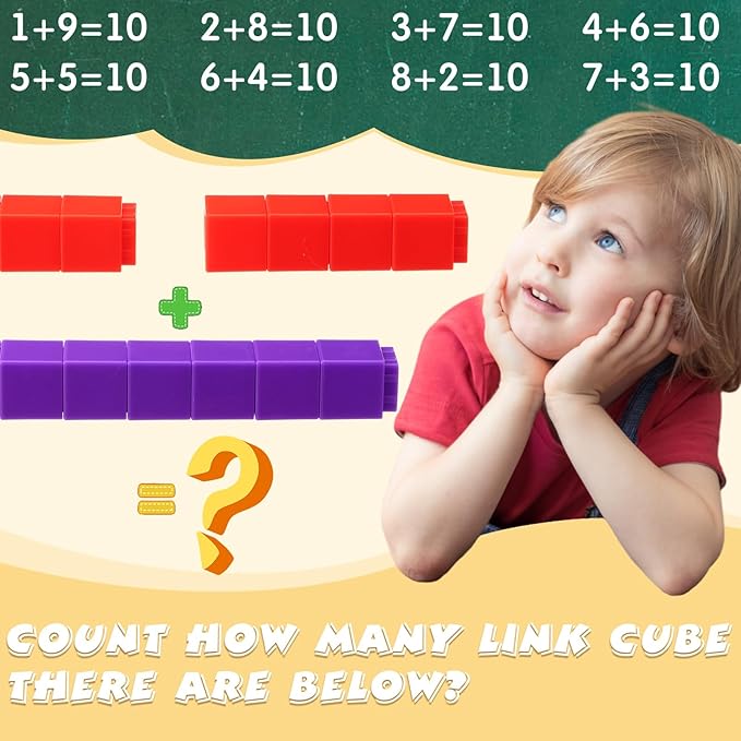 2000 Pcs Linking Cubes Math Educational Counting Toy Connecting Counting Blocks Manipulatives Learning Activities Toys for Kindergarten Homeschool Preschool Supplies
