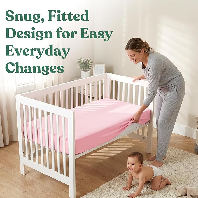 Comfort Crib Sheets Girl: Soft Fitted Crib Sheet That Stays Put, Universal Fit for 28x52 Crib Mattresses, Hypoallergenic with a Calming Effect, 2-Pack Solid Pink