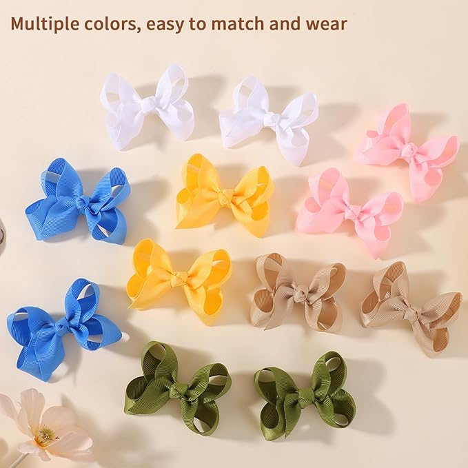 20PCS 3'' Hair Bows for Girls Toddlers, Grosgrain Ribbon Hair Bows with Alligator Clips, Toddler Hair Accessories for Toddlers Baby Girls Kids Teens (10 Colors in Pairs)