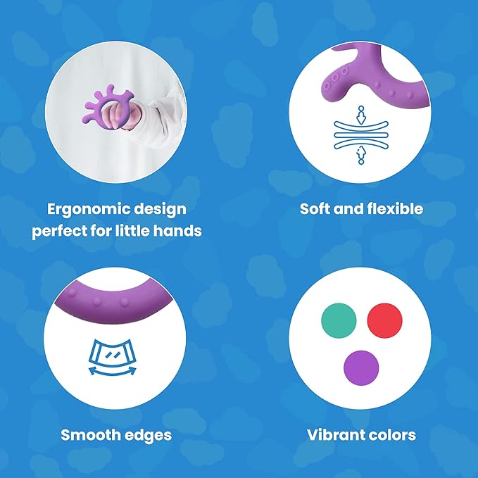 Gadgetime USA Silicone Finger Teether Toy - Handheld Teething Relief for Girls & Boys - Chew Toy - Stimulating & Soft Soothing Chew Toys - BPA Free (Purple)