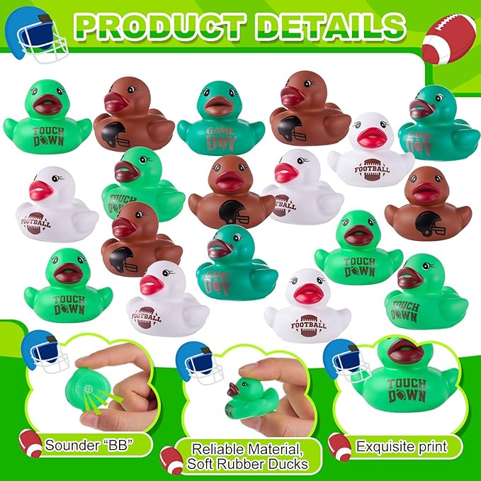 Gejoy 100 Pcs Football Rubber Ducks Assorted Sports Rubber Duckies Bulk Mini Tiny Pool Toy Ducks for Football Team Favors Gifts