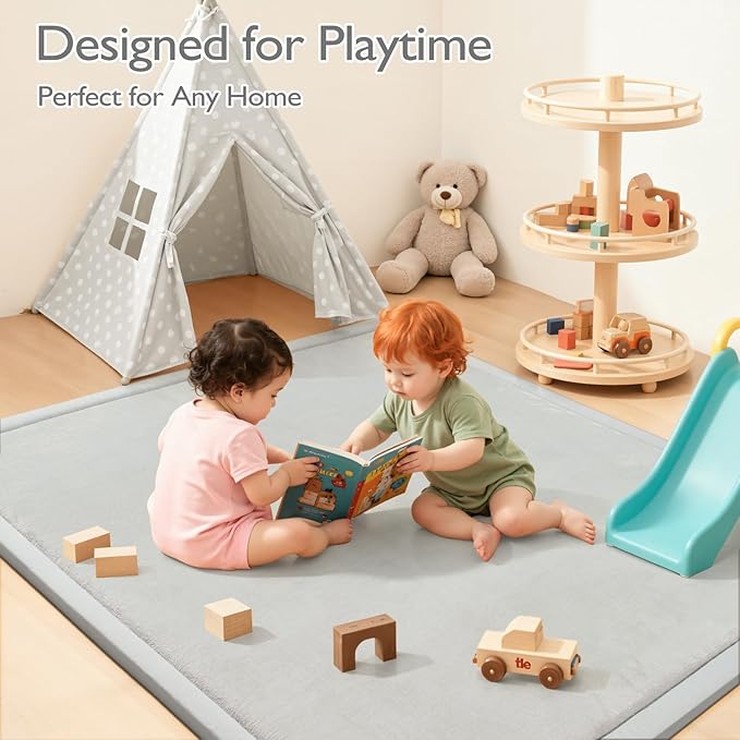 STARUIA Baby Play Mat for Floor, 1.1" Thick Memory Foam Tummy Time Mats, Soft Flannel Nursery Rug, Non Slip Crawling Mat for Toddlers,Kids, Playpen, Tatami Style for Living Room(50" X 50", Grey)