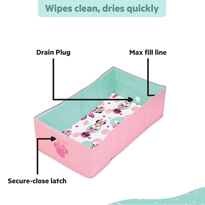 Disney Baby Minnie Mouse Tuckaway Toddler Folding Tub, Converts Shower to Bathtub, Folds to Store, Easy to Clean, Portable Baby Bathtub for Travel, 12M-5Y