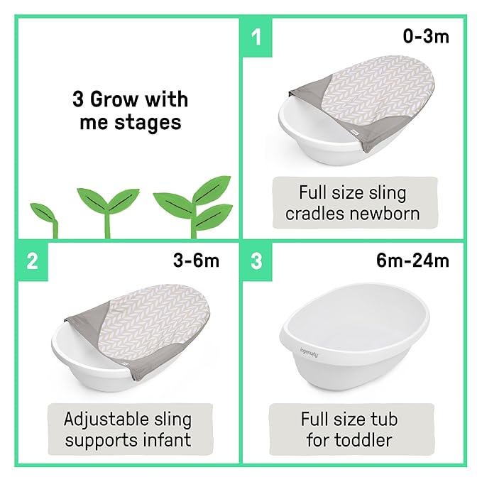 Ingenuity Sylvi Full Comfort 3-in-1 Grow with Me Baby Tub, Newborn to Toddler Baby Bath Tub, Supportive Sling, Includes Sylvie Wash Mit & Book, Easy Release Drain Plug, 0M+