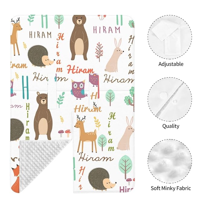 Personalized Name Car Seat Covers for Babies, Peekaboo Opening Car Seat for Baby Boys Girls, Multi Use Mom Nursing Breastfeeding Covers, Minky Carseat Canopy for Newborn Infant, Cute Animal
