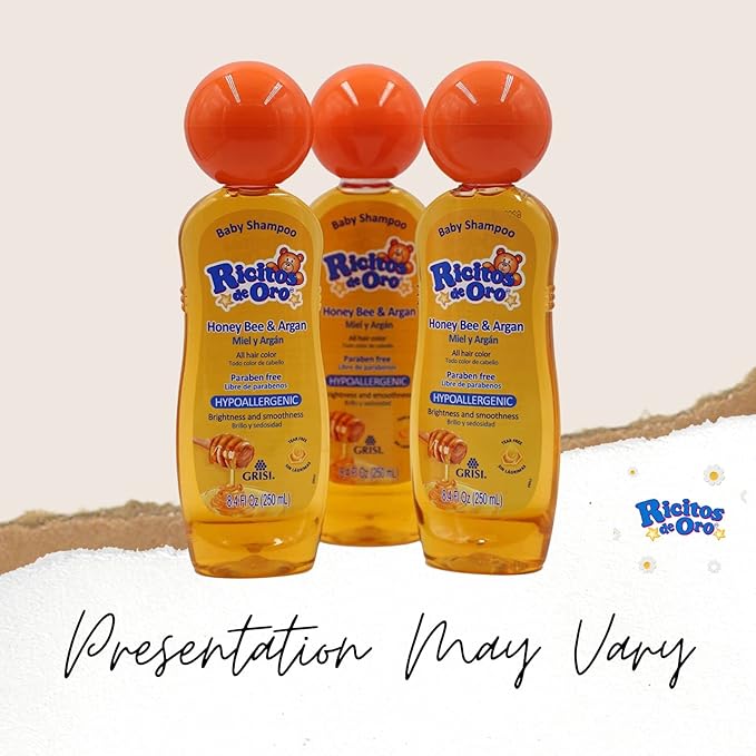 Ricitos de Oro Honey Bee Shampoo Baby Cleansing Shampoo Rattle Cap ParabenFree Product for Baby’s Delicate Hair Hypoallergenic 3-Pack of 8.4 FL Oz Each, 3 Bottles