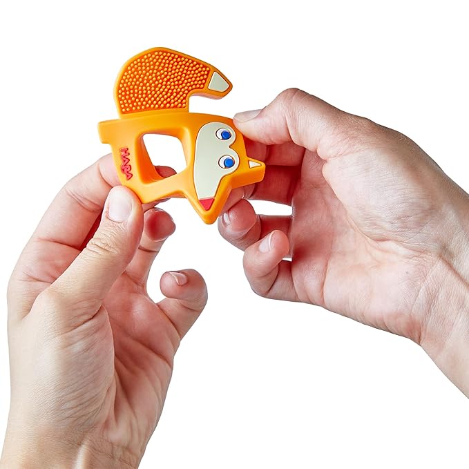 HABA Silicone Teethers for Babies 6-18 Months - Fox Design Silicone Teether Ring and Grasping Toy for Safe Sensory Development - Dishwasher Safe Baby Essentials