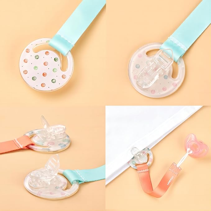 Pacifier Clip, Neutral Baby Paci Clip for Boys and Girls, DIY Pacifier Clip Supplies, Suitable for Attaching Teethers, Toys, Burp Cloths, Swaddles, Blankets (Hand Painted DOT1 & Dot, Clip)