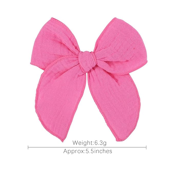 5.5 Inch Hot Pink Fable Hair Bow: Handmade Linen Cotton Hair Clip for Girls - 1 PCS