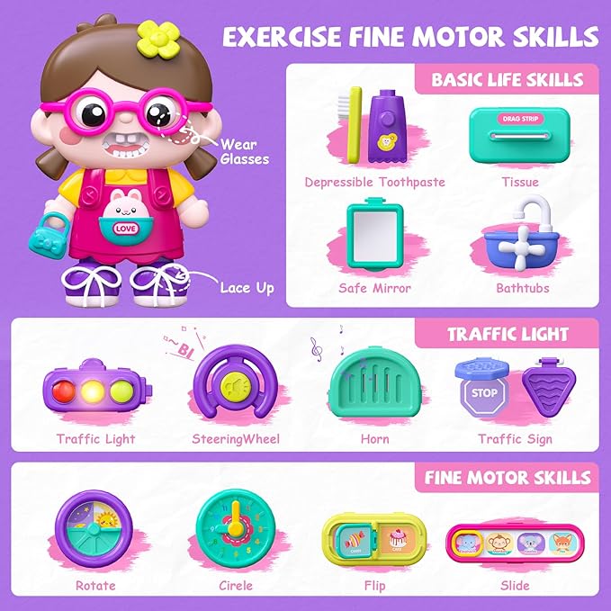 54-in-1 English & Spanish Busy Board Montessori Toys Gift for 1 2 Year Old Girls, Educational Montessori Learning Toys for 1 Year Old, Christmas Toys Gifts for 1 2 Year Old Girl, 1 Year Old Gift Toy