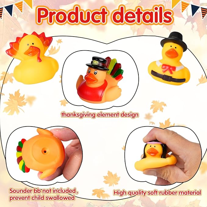 50Pcs Thanksgiving Rubber Ducks Bulk,Thanksgiving Party Favors Rubber Duckies,Mini Duck for Jeeps Ducking Bath Toys,Holiday Goodie Bag Fillers,Birthday Gifts Classroom Game Prizes for Kids