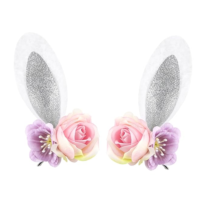 Easter Velvet Bow Hair Clips for Baby Girls Alligator Bow Clip Easter Bunny Ears Flower Clips Hairpin Easter Hair Accessories for Infant Toddler White