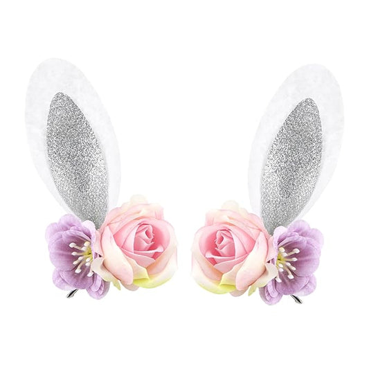 Easter Velvet Bow Hair Clips for Baby Girls Alligator Bow Clip Easter Bunny Ears Flower Clips Hairpin Easter Hair Accessories for Infant Toddler White