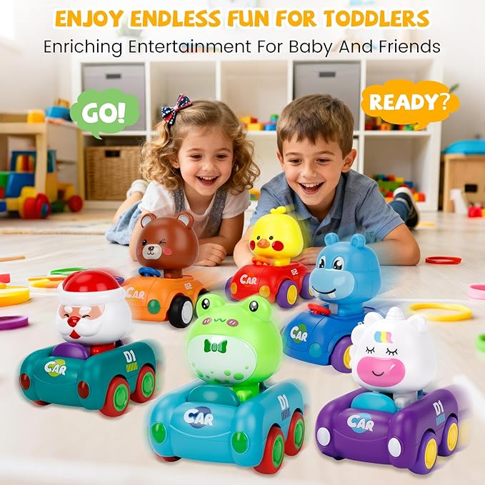 Press and Go Car Toys for Toddlers 1-3, Gifts for 1 Year Old Boy, 6 Pack Friction Powered Baby Push Cars, Infant Play Vehicle Set for 6-9-12-18 Months, 1st Birthday Gifts for 1-2 Year Old Boys Girls