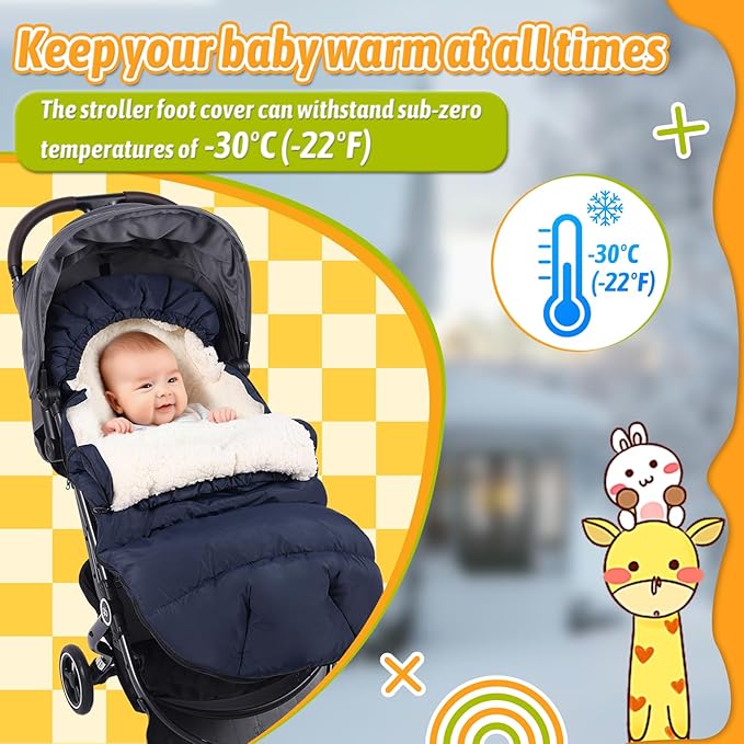 Baby Footmuff for Winter Outdoors Stroller Layer Waterproof Outer Soft Lambswool Liner Designed for Cold Wind Moisture Protection Suitable -30F/-22C Universal Fit Stroller