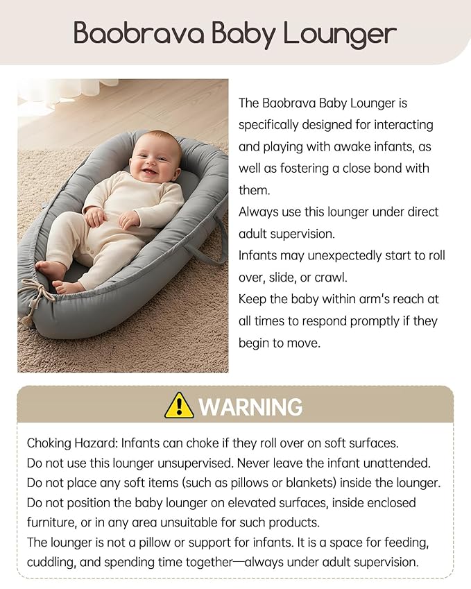 Baby Lounger - Infant Lounger for Newborn 0-24 Months, Pure Cotton Breathable Baby Nest Lounger, Newborn Essentials for Baby Boys & Girls, Portable Baby Lounger for Home and Travel