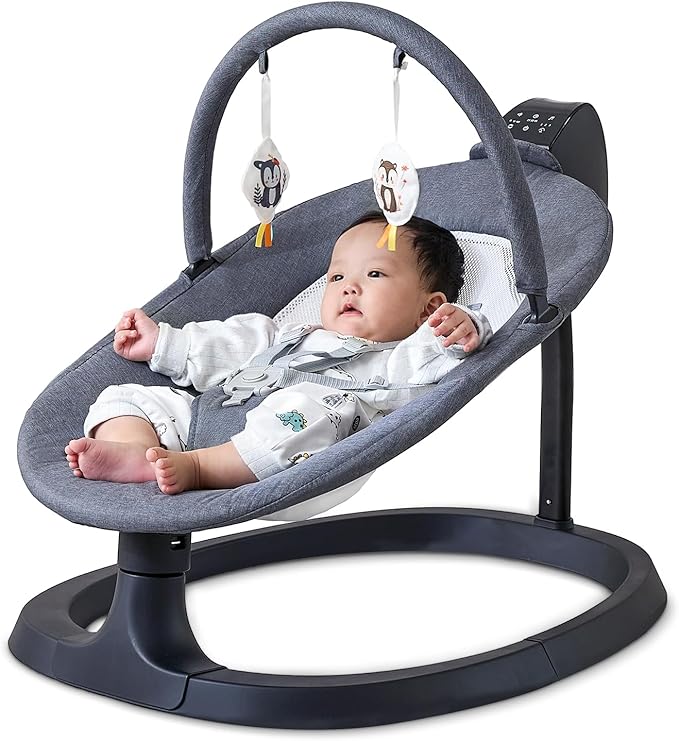 VaVaSoo 2-in-1 Baby Swing & Toddler Chair, Dual-Arm Support Rocking Seat up to 66 lbs, 3 Motion Modes, 8 Sounds, Touchscreen & Remote Control, Adjustable Recline, Dark Grey